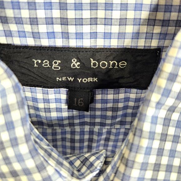 Rag & Bone Mens Gingham Plaid Print Long Sleeve Button Down Size 16 - Picture 5 of 11